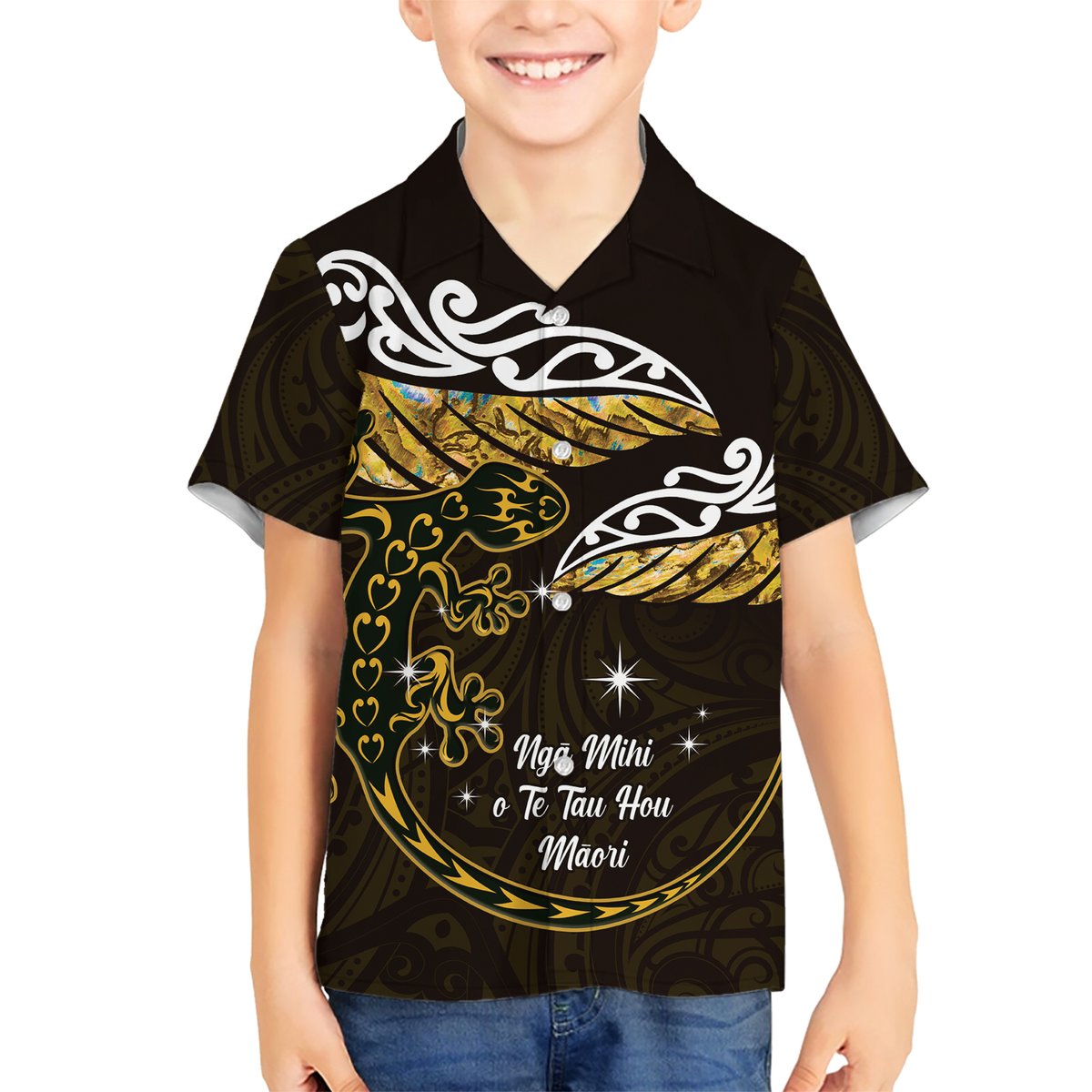 New Zealand Matariki Hawaiian Shirt Maori New Year Silver Fern And Lizard - Gold LT14 - Polynesian Pride