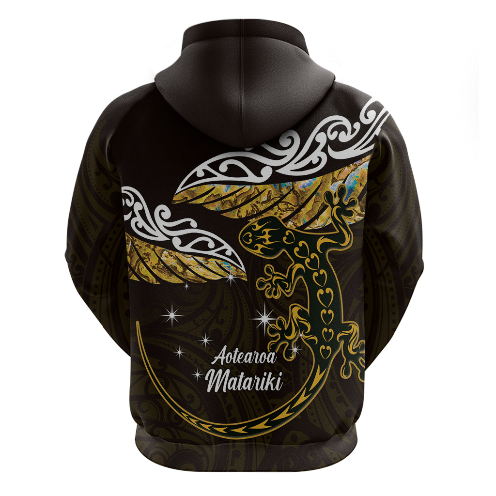 New Zealand Matariki Hoodie Maori New Year Silver Fern And Lizard - Gold LT14 - Polynesian Pride