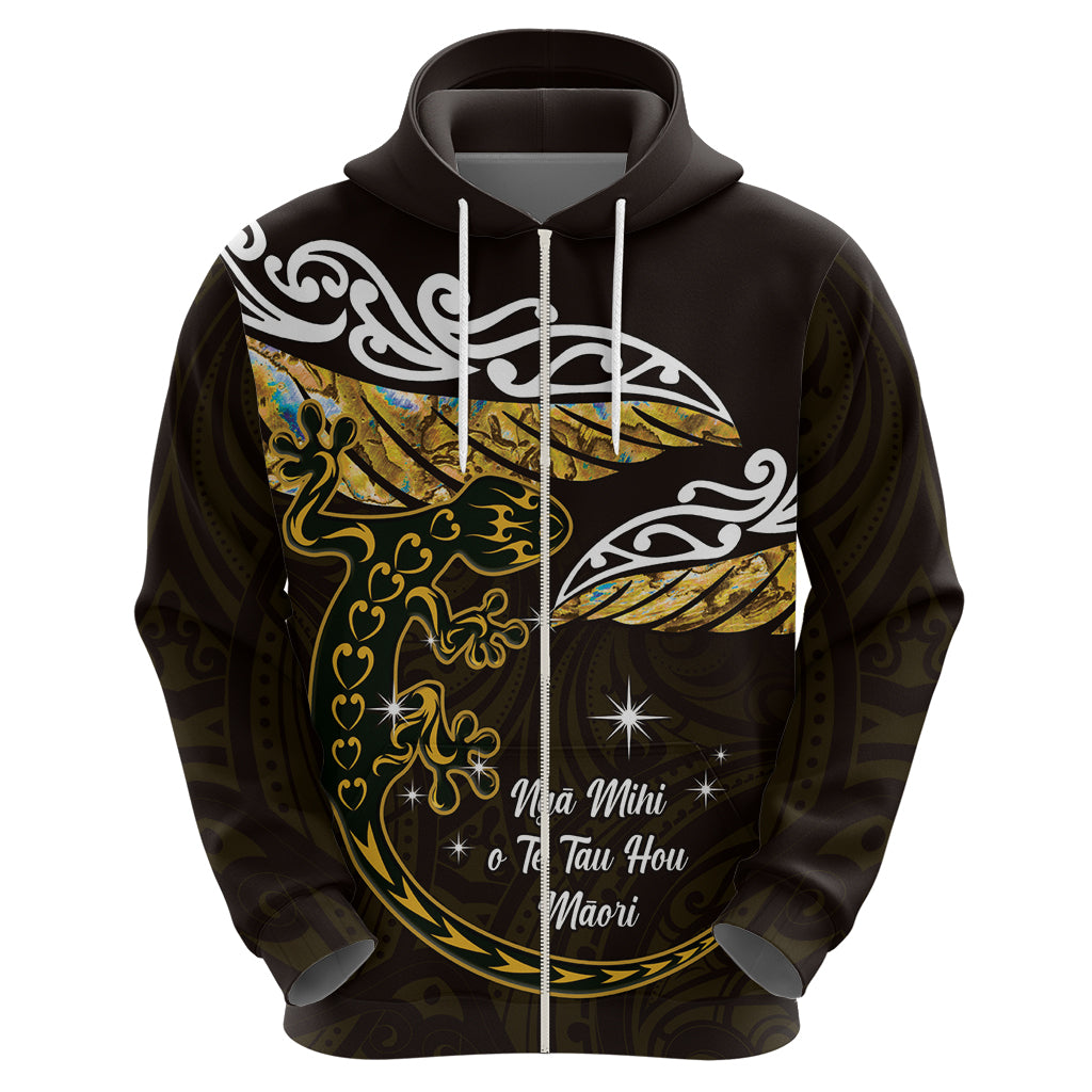New Zealand Matariki Hoodie Maori New Year Silver Fern And Lizard - Gold LT14 - Polynesian Pride