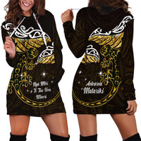 New Zealand Matariki Hoodie Dress Maori New Year Silver Fern And Lizard - Gold LT14 - Polynesian Pride