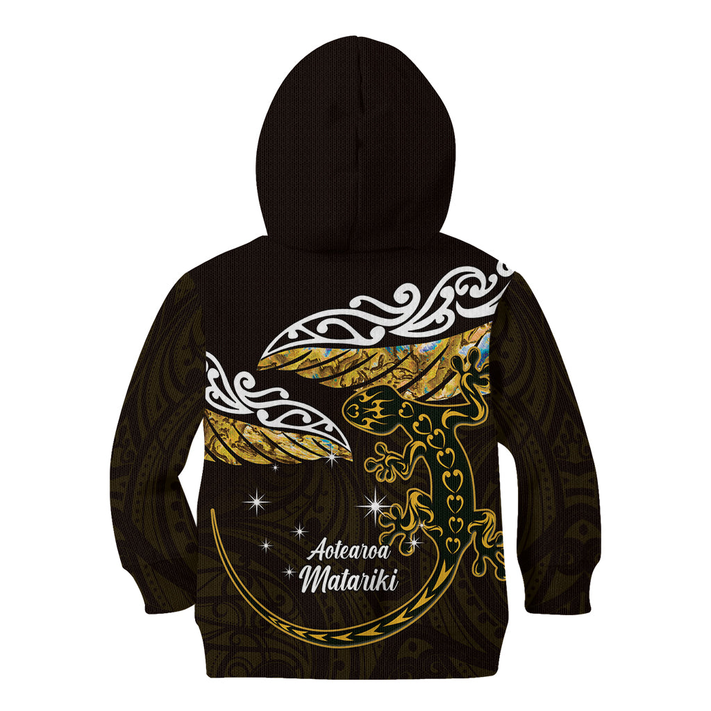 New Zealand Matariki Kid Hoodie Maori New Year Silver Fern And Lizard - Gold LT14 - Polynesian Pride