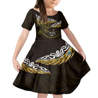 New Zealand Matariki Kid Short Sleeve Dress Maori New Year Silver Fern And Lizard - Gold LT14 KID Gold - Polynesian Pride