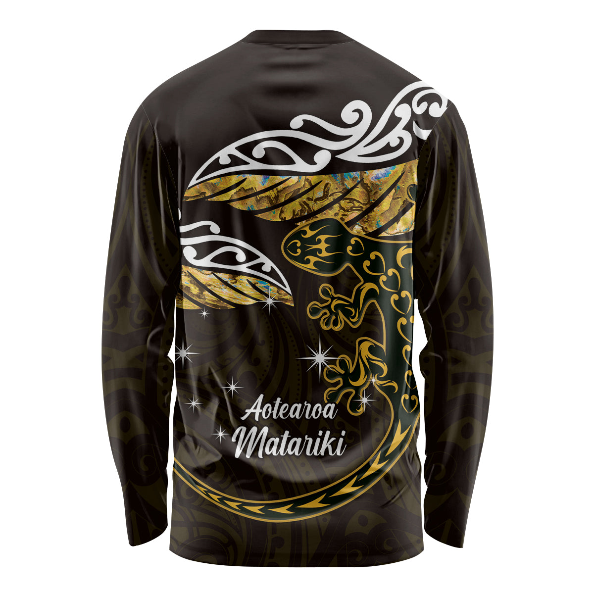 New Zealand Matariki Long Sleeve Shirt Maori New Year Silver Fern And Lizard - Gold LT14 - Polynesian Pride