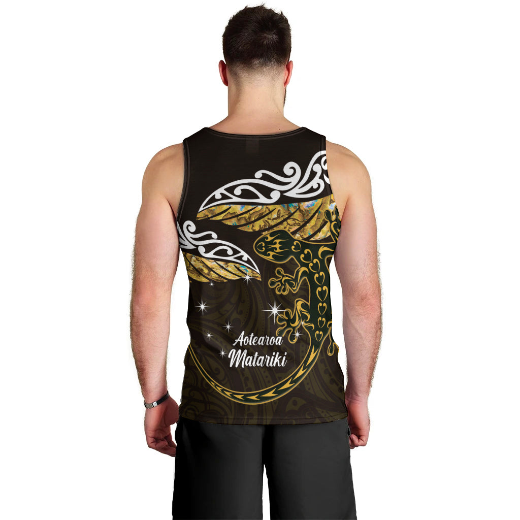 New Zealand Matariki Men Tank Top Maori New Year Silver Fern And Lizard - Gold LT14 - Polynesian Pride