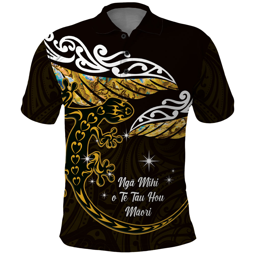 New Zealand Matariki Polo Shirt Maori New Year Silver Fern And Lizard - Gold LT14 Gold - Polynesian Pride