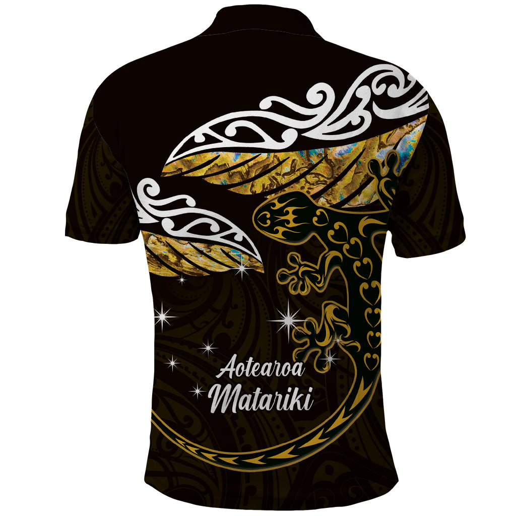 New Zealand Matariki Polo Shirt Maori New Year Silver Fern And Lizard - Gold LT14 - Polynesian Pride