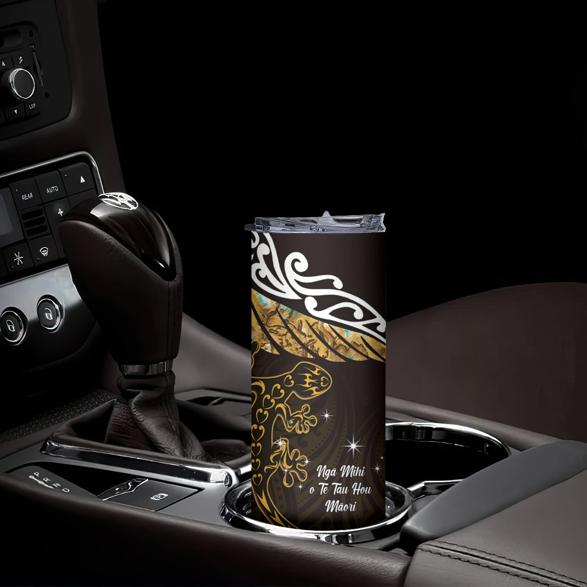 New Zealand Matariki Skinny Tumbler Maori New Year Silver Fern And Lizard - Gold LT14 - Polynesian Pride