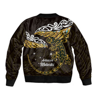 New Zealand Matariki Sleeve Zip Bomber Jacket Maori New Year Silver Fern And Lizard - Gold LT14 - Polynesian Pride