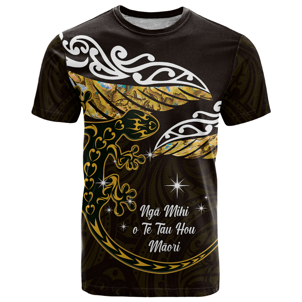 New Zealand Matariki T Shirt Maori New Year Silver Fern And Lizard - Gold LT14 Gold - Polynesian Pride