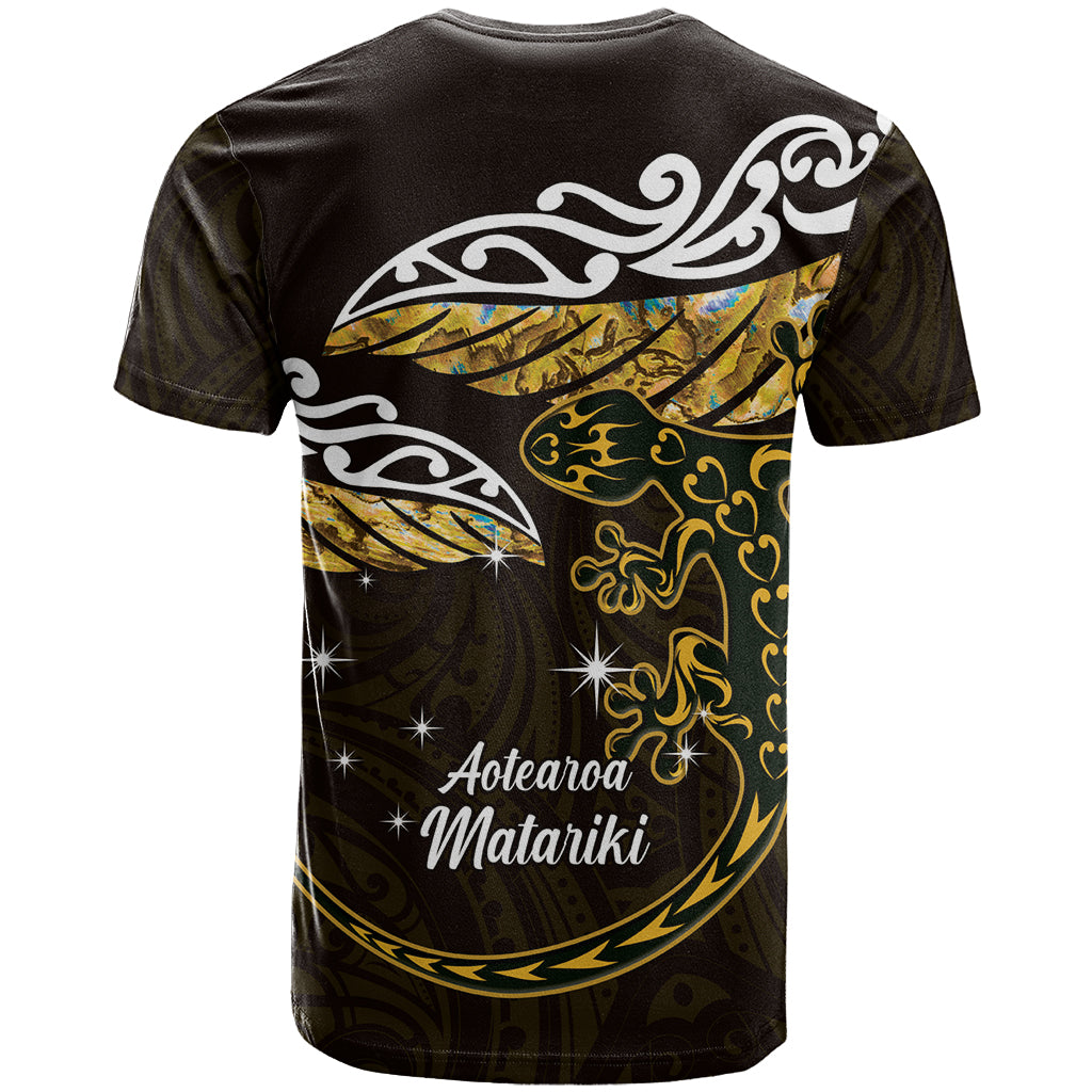 New Zealand Matariki T Shirt Maori New Year Silver Fern And Lizard - Gold LT14 - Polynesian Pride