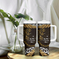 New Zealand Matariki Tumbler With Handle Maori New Year Silver Fern And Lizard - Gold LT14 - Polynesian Pride