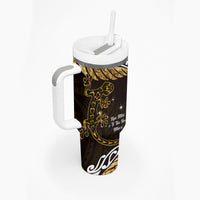 New Zealand Matariki Tumbler With Handle Maori New Year Silver Fern And Lizard - Gold LT14 - Polynesian Pride