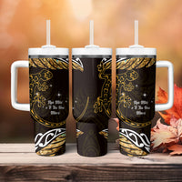 New Zealand Matariki Tumbler With Handle Maori New Year Silver Fern And Lizard - Gold LT14 - Polynesian Pride