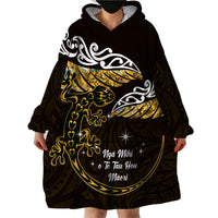 New Zealand Matariki Wearable Blanket Hoodie Maori New Year Silver Fern And Lizard - Gold LT14 - Polynesian Pride