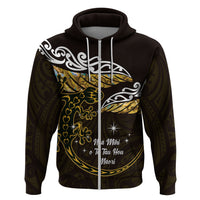 New Zealand Matariki Zip Hoodie Maori New Year Silver Fern And Lizard - Gold LT14 Zip Hoodie Gold - Polynesian Pride