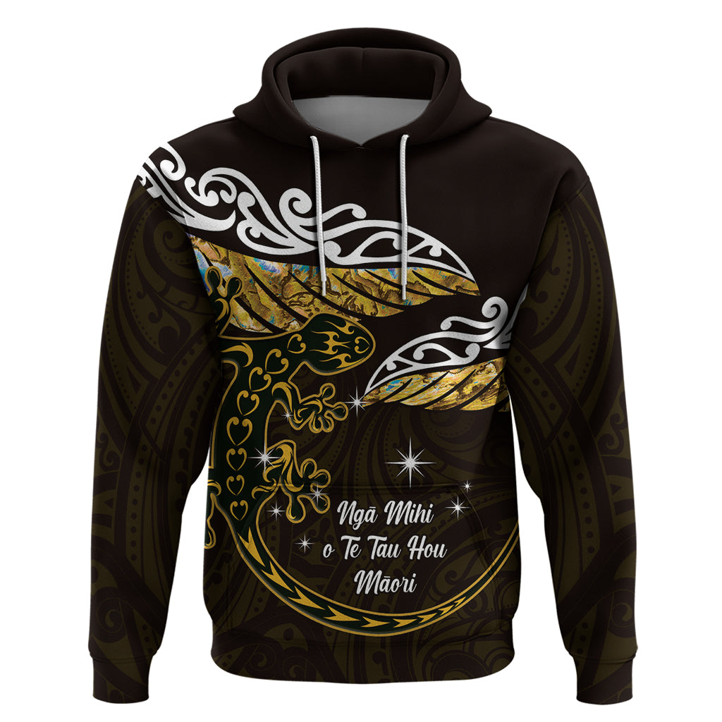 New Zealand Matariki Zip Hoodie Maori New Year Silver Fern And Lizard - Gold LT14 Pullover Hoodie Gold - Polynesian Pride