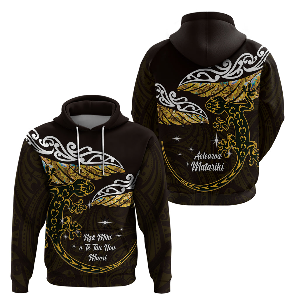 New Zealand Matariki Zip Hoodie Maori New Year Silver Fern And Lizard - Gold LT14 - Polynesian Pride