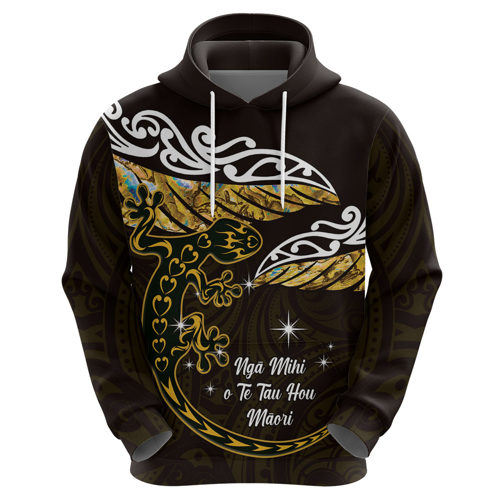 New Zealand Matariki Zip Hoodie Maori New Year Silver Fern And Lizard - Gold LT14 - Polynesian Pride