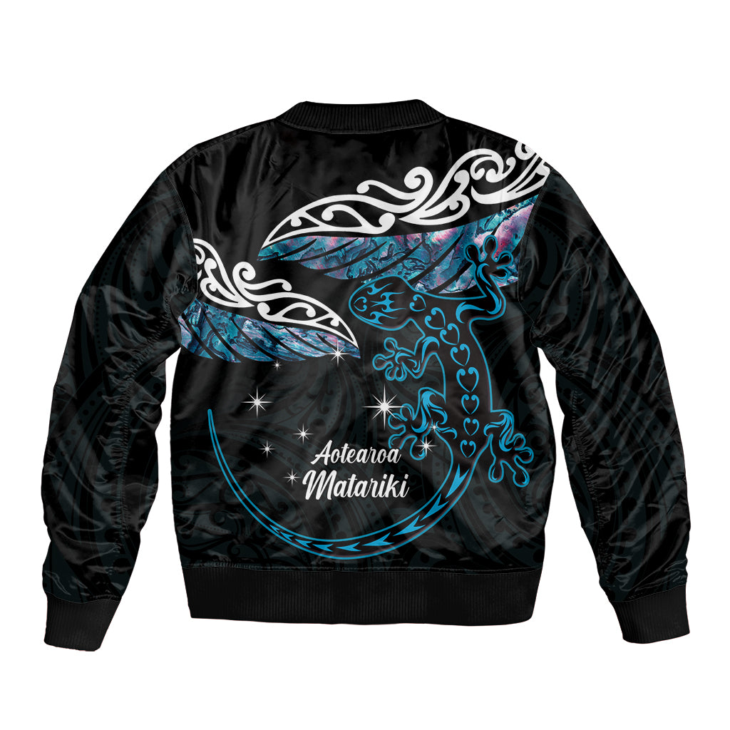 New Zealand Matariki Bomber Jacket Maori New Year Silver Fern And Lizard - Turquosie LT14 - Polynesian Pride