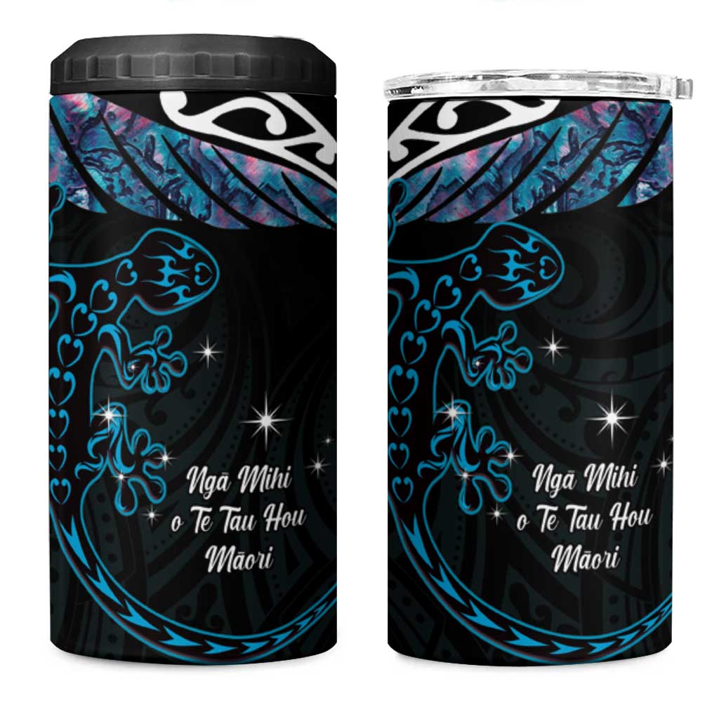 New Zealand Matariki 4 in 1 Can Cooler Tumbler Maori New Year Silver Fern And Lizard - Turquosie LT14 One Size: 16 oz Turquoise - Polynesian Pride