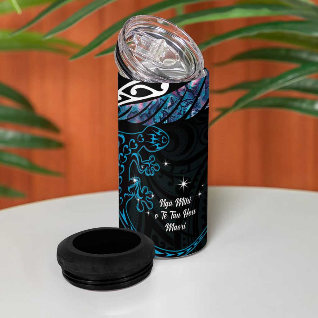 New Zealand Matariki 4 in 1 Can Cooler Tumbler Maori New Year Silver Fern And Lizard - Turquosie LT14 - Polynesian Pride