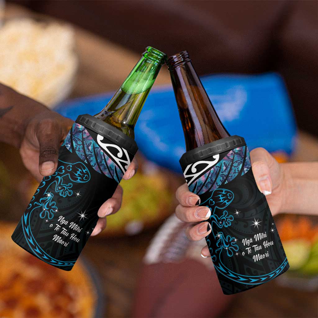 New Zealand Matariki 4 in 1 Can Cooler Tumbler Maori New Year Silver Fern And Lizard - Turquosie LT14 - Polynesian Pride
