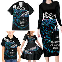 New Zealand Matariki Family Matching Long Sleeve Bodycon Dress and Hawaiian Shirt Maori New Year Silver Fern And Lizard - Turquosie LT14 - Polynesian Pride