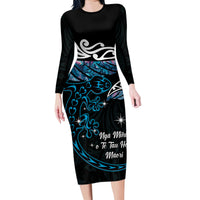 New Zealand Matariki Family Matching Long Sleeve Bodycon Dress and Hawaiian Shirt Maori New Year Silver Fern And Lizard - Turquosie LT14 Mom's Dress Turquoise - Polynesian Pride