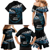 New Zealand Matariki Family Matching Mermaid Dress and Hawaiian Shirt Maori New Year Silver Fern And Lizard - Turquosie LT14 - Polynesian Pride