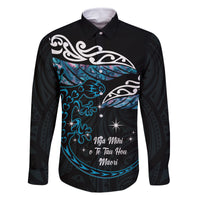 New Zealand Matariki Family Matching Mermaid Dress and Hawaiian Shirt Maori New Year Silver Fern And Lizard - Turquosie LT14 Dad's Shirt - Long Sleeve Turquoise - Polynesian Pride
