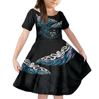 New Zealand Matariki Family Matching Puletasi and Hawaiian Shirt Maori New Year Silver Fern And Lizard - Turquosie LT14 Daughter's Dress Turquoise - Polynesian Pride