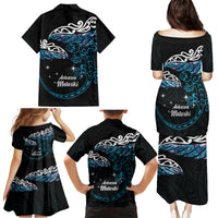 New Zealand Matariki Family Matching Puletasi and Hawaiian Shirt Maori New Year Silver Fern And Lizard - Turquosie LT14 - Polynesian Pride