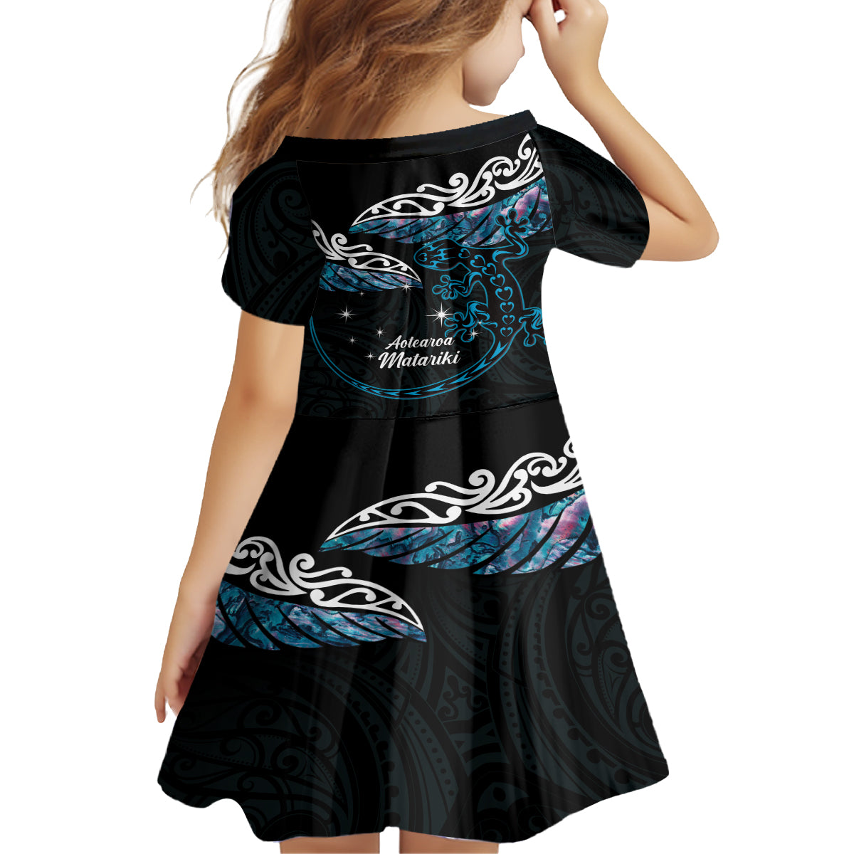 New Zealand Matariki Family Matching Summer Maxi Dress and Hawaiian Shirt Maori New Year Silver Fern And Lizard - Turquosie LT14 - Polynesian Pride