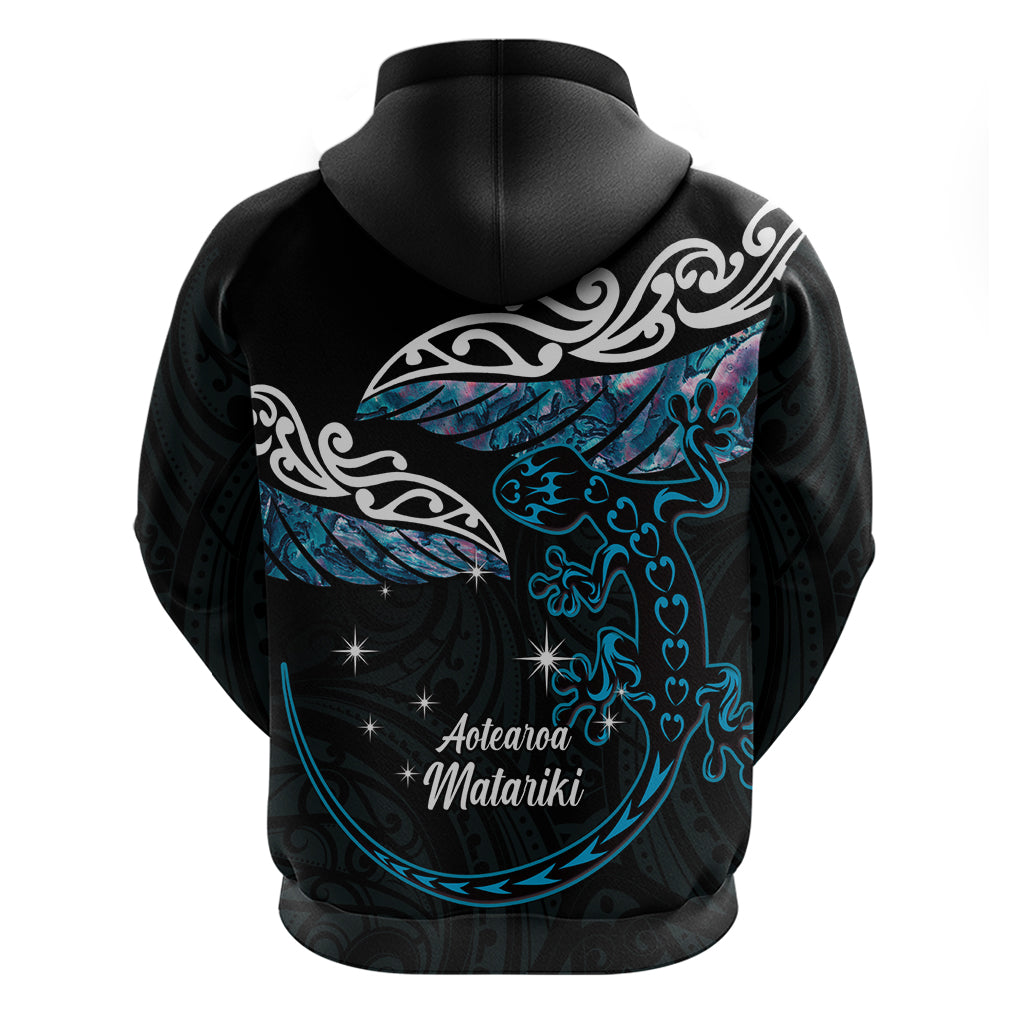 New Zealand Matariki Hoodie Maori New Year Silver Fern And Lizard - Turquosie LT14 - Polynesian Pride