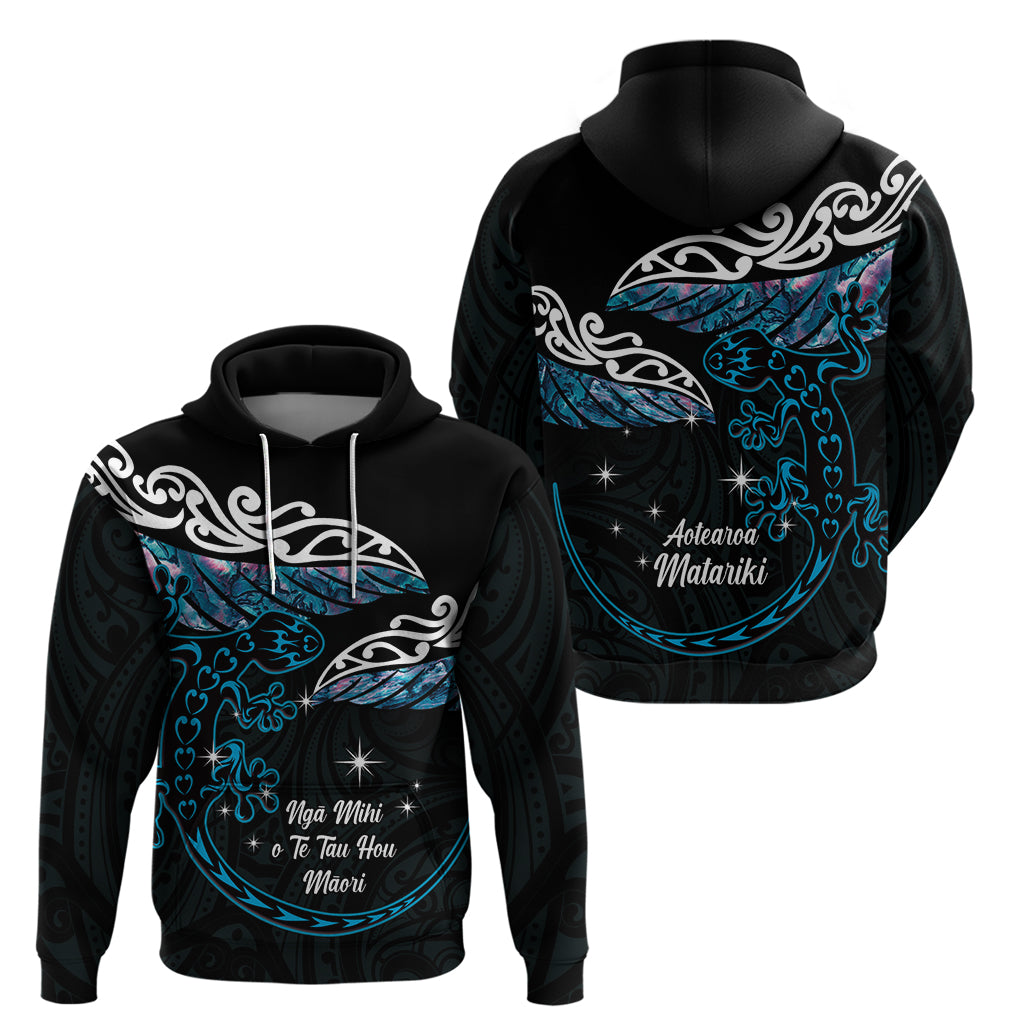 New Zealand Matariki Hoodie Maori New Year Silver Fern And Lizard - Turquosie LT14 - Polynesian Pride