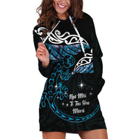 New Zealand Matariki Hoodie Dress Maori New Year Silver Fern And Lizard - Turquosie LT14 Turquoise - Polynesian Pride