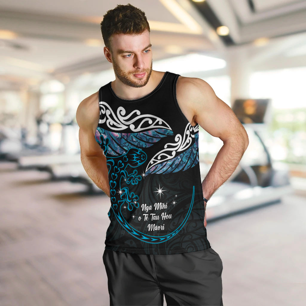New Zealand Matariki Men Tank Top Maori New Year Silver Fern And Lizard - Turquosie LT14 Turquoise - Polynesian Pride
