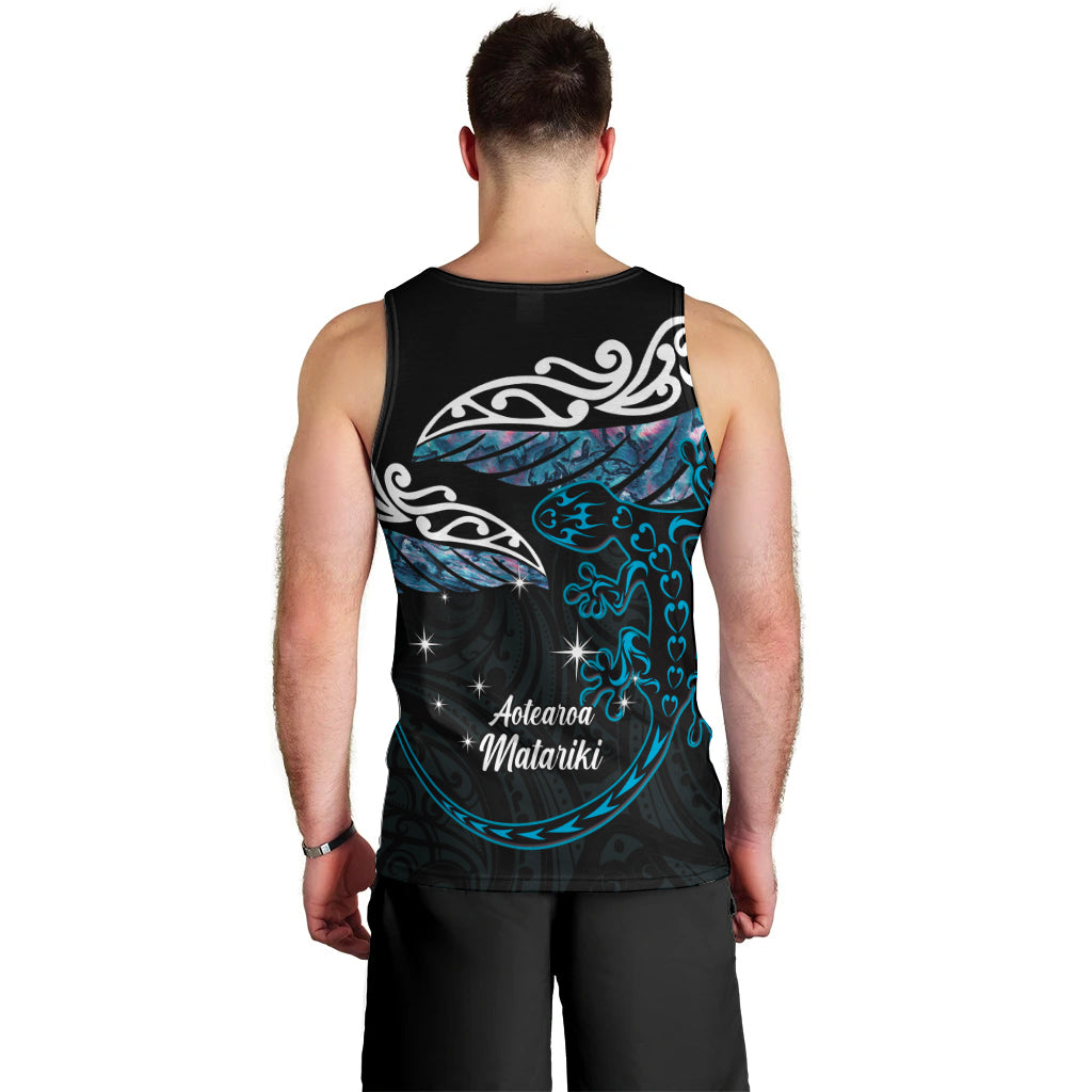 New Zealand Matariki Men Tank Top Maori New Year Silver Fern And Lizard - Turquosie LT14 - Polynesian Pride