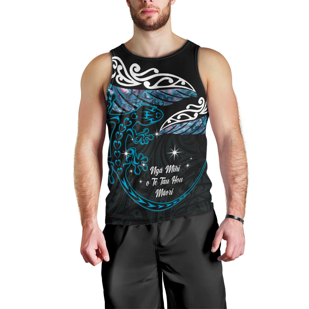 New Zealand Matariki Men Tank Top Maori New Year Silver Fern And Lizard - Turquosie LT14 - Polynesian Pride
