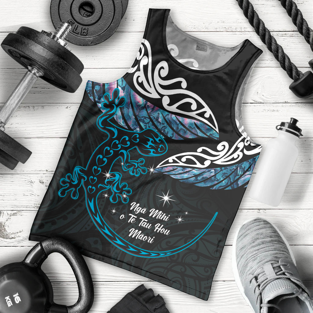 New Zealand Matariki Men Tank Top Maori New Year Silver Fern And Lizard - Turquosie LT14 - Polynesian Pride