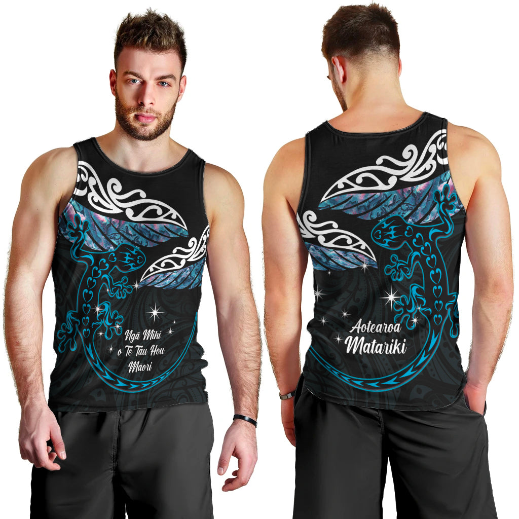 New Zealand Matariki Men Tank Top Maori New Year Silver Fern And Lizard - Turquosie LT14 - Polynesian Pride