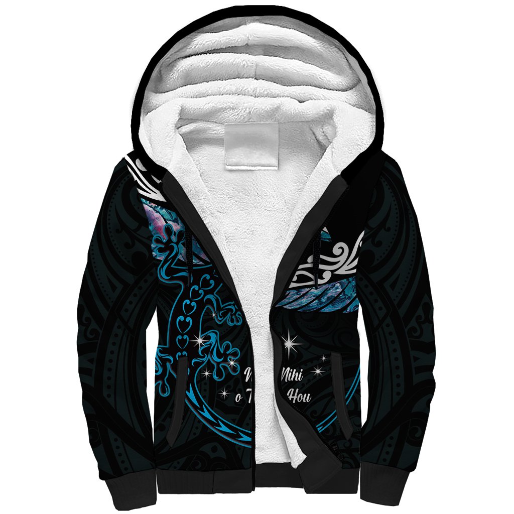 New Zealand Matariki Sherpa Hoodie Maori New Year Silver Fern And Lizard - Turquosie LT14 Unisex Turquoise - Polynesian Pride