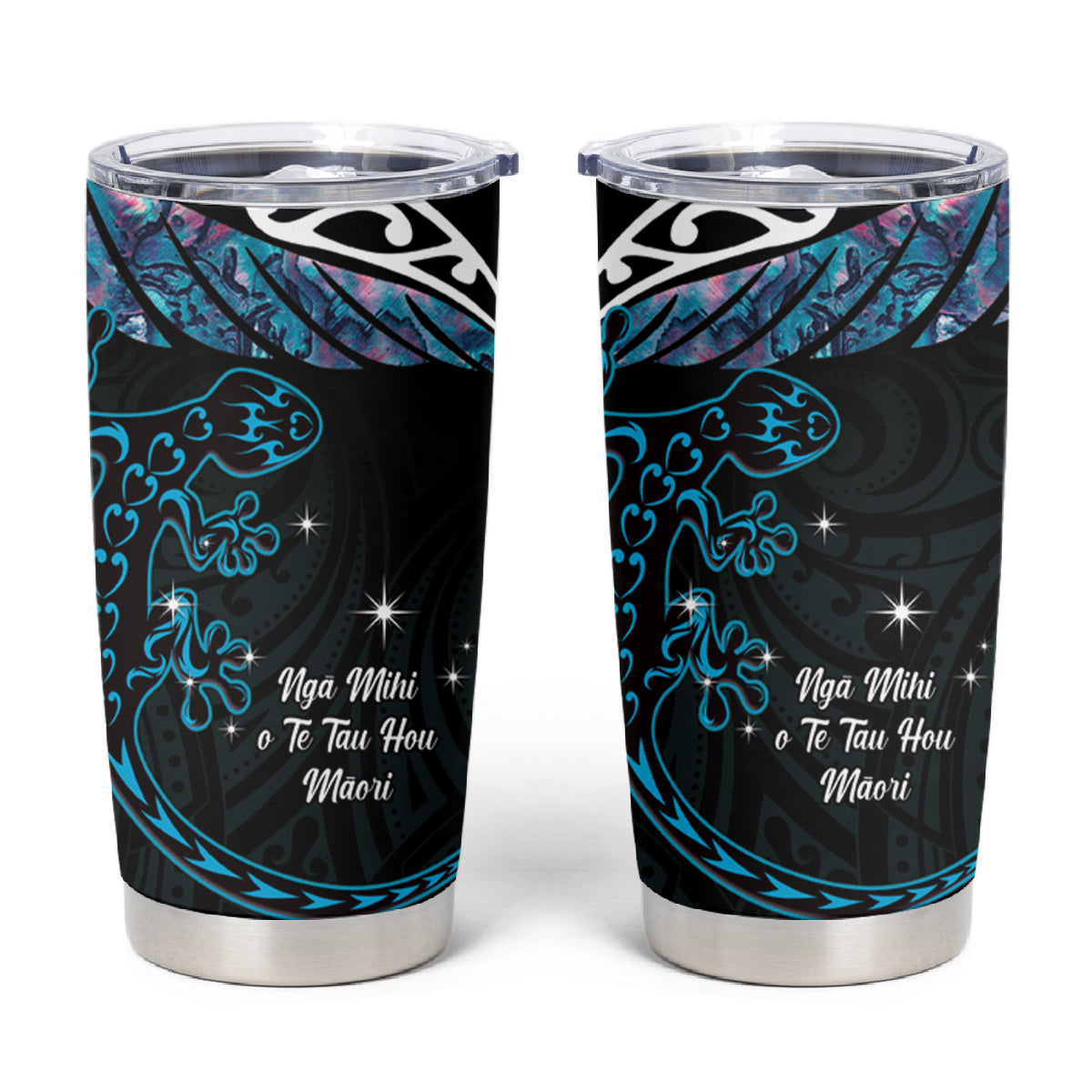 New Zealand Matariki Tumbler Cup Maori New Year Silver Fern And Lizard - Turquosie LT14 Turquoise - Polynesian Pride