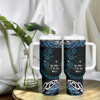 New Zealand Matariki Tumbler With Handle Maori New Year Silver Fern And Lizard - Turquosie LT14 - Polynesian Pride