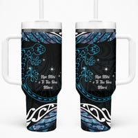 New Zealand Matariki Tumbler With Handle Maori New Year Silver Fern And Lizard - Turquosie LT14 One Size: 40 oz Turquoise - Polynesian Pride