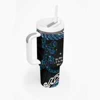 New Zealand Matariki Tumbler With Handle Maori New Year Silver Fern And Lizard - Turquosie LT14 - Polynesian Pride