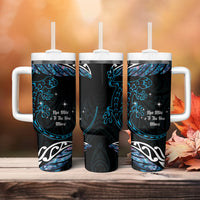 New Zealand Matariki Tumbler With Handle Maori New Year Silver Fern And Lizard - Turquosie LT14 - Polynesian Pride
