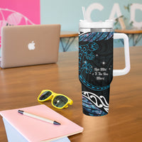New Zealand Matariki Tumbler With Handle Maori New Year Silver Fern And Lizard - Turquosie LT14 - Polynesian Pride