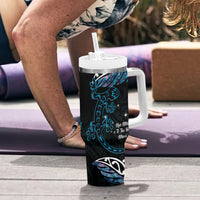 New Zealand Matariki Tumbler With Handle Maori New Year Silver Fern And Lizard - Turquosie LT14 - Polynesian Pride