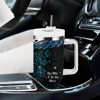 New Zealand Matariki Tumbler With Handle Maori New Year Silver Fern And Lizard - Turquosie LT14 - Polynesian Pride